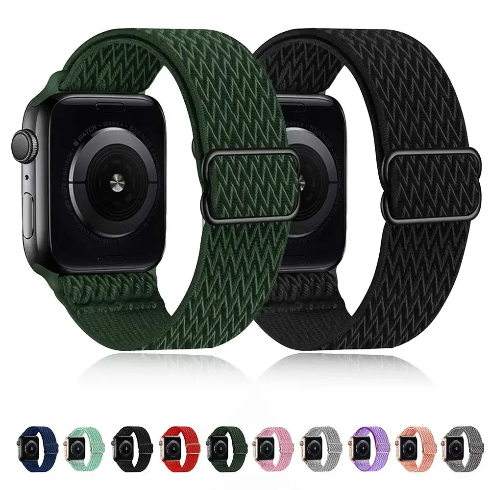Correa de nailon para Apple Watch, banda de 46/42/41/40/44/45/49mm, pulsera elástica Solo Loop para iWatch Series 10 9 8 7 6 5 4 Se Ultra 2