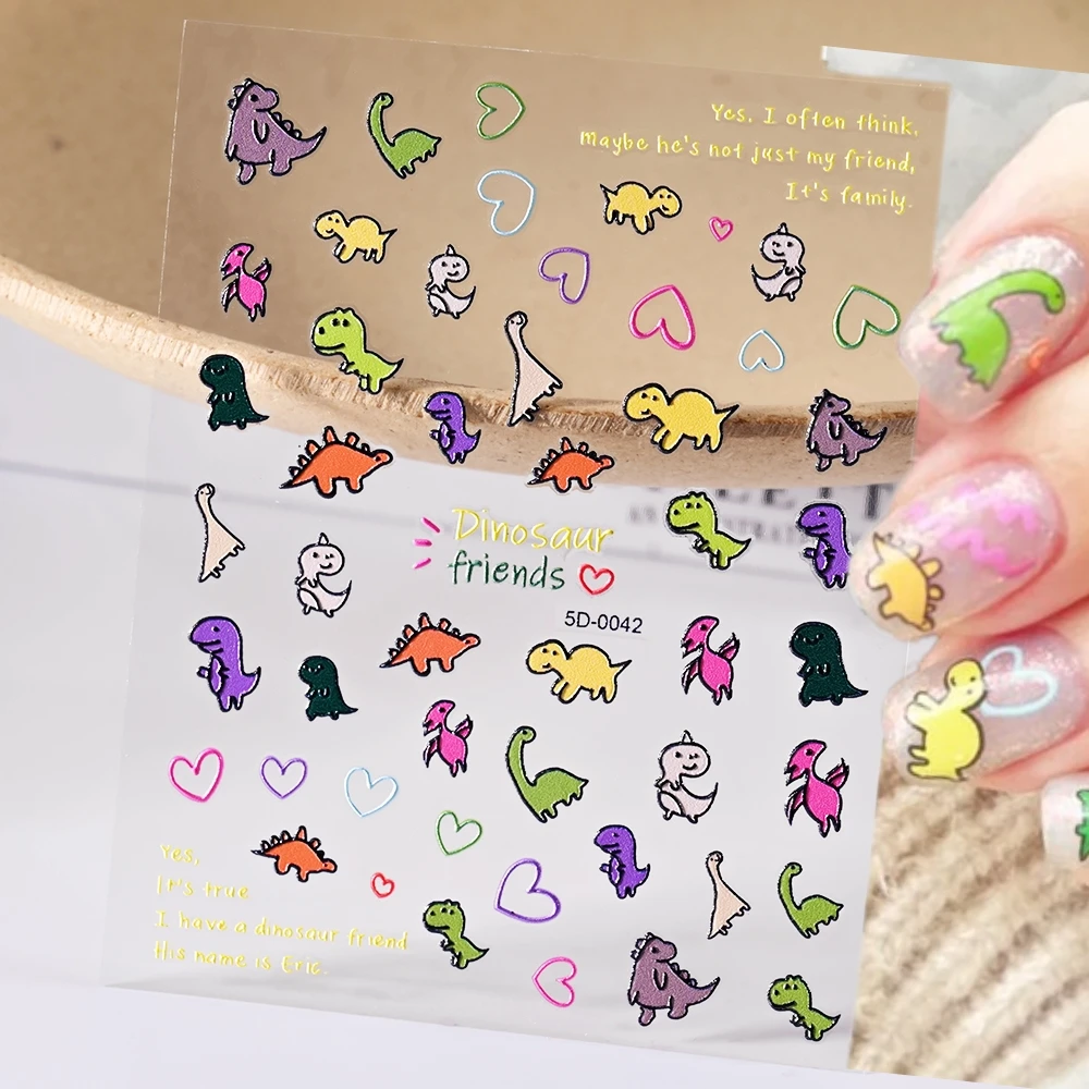 

Cute Dinosaur Nail Stickers 5D Cartoons Kawaii Animal Nails Stickers Design Decoration Slider Nail Accessories Manicure Decals #