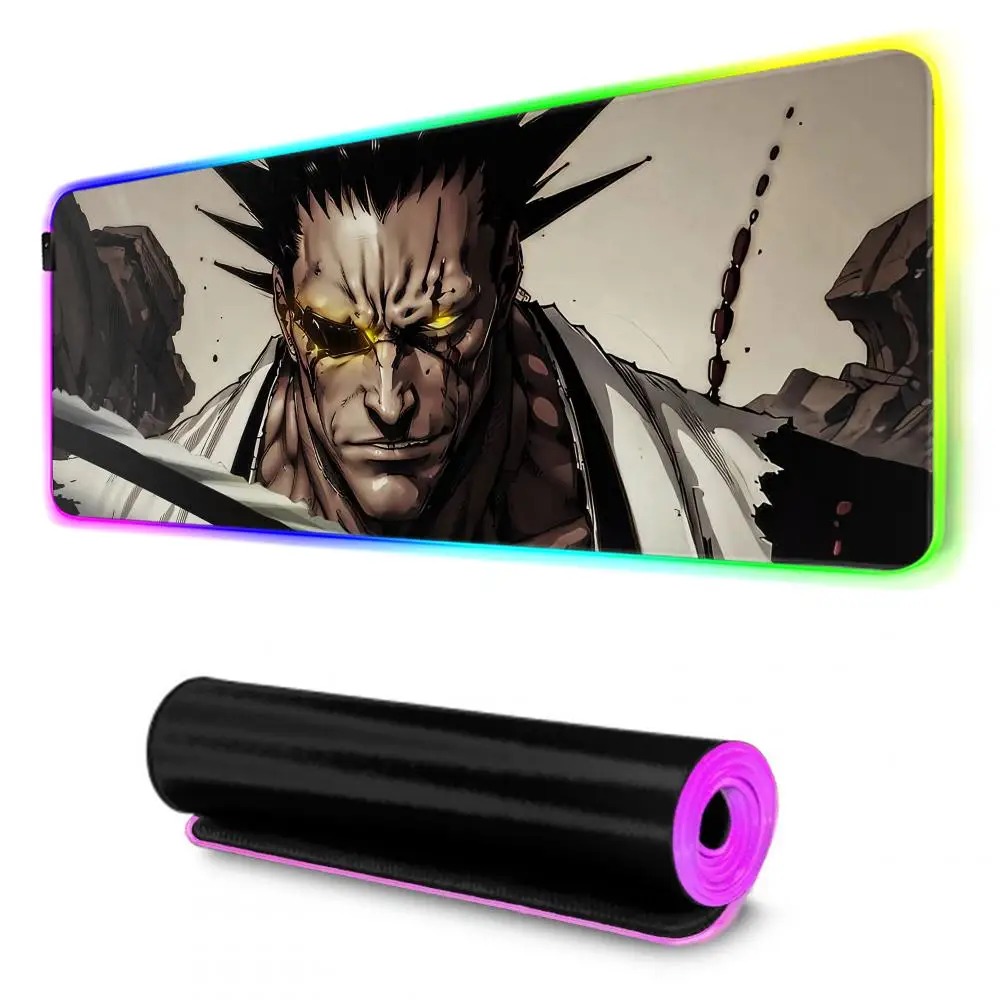 Bleach Kenpachi Zaraki Mouse Pad Gamer Rgb Desk Mat Back Light Led Mousepad Setup Gaming Accessories Deskmat Big Mousepad