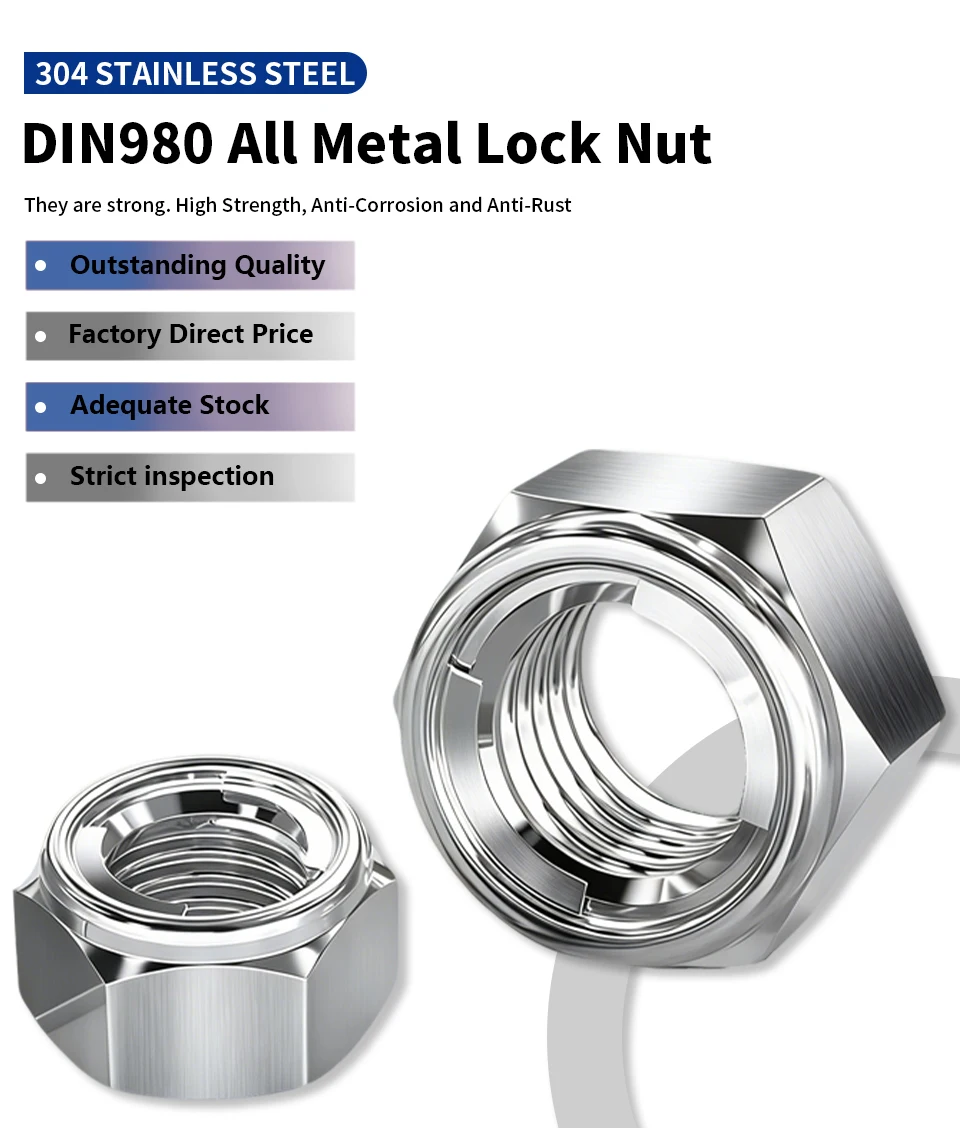 DIN980 Vollmetall-Sicherungsmuttern 304 Edelstahl Hochtemperaturbeständig Vibrationsdämpfend Hochfeste Selbstsichernde Muttern M4M5M6M8M10M12 – Detail 1