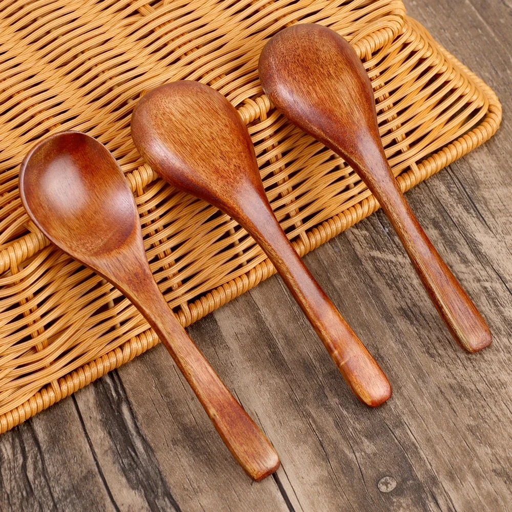 1-4pcs Small Wooden Spoons Kitchen Spice Condiment Scoops Honey Coffee Stir Spoons Kids Short Handle Wood Scoops Home Tableware