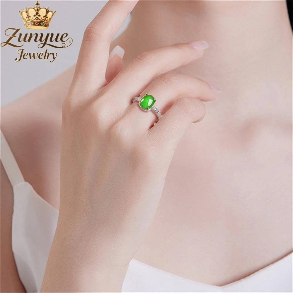 S925 الفضة الطبيعية اليشم يانغ الأخضر البيضاوي البيض الوجه الدائري الفاخرة جودة الأزياء غرامة مجوهرات رائعة أنيقة سحر هدية شعبية #4