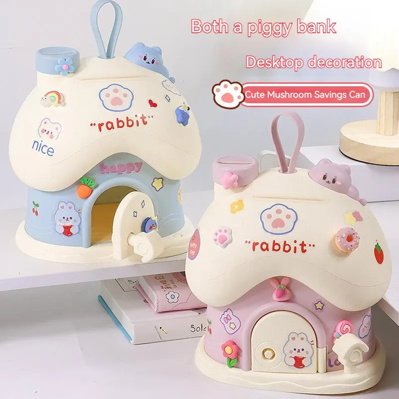 Children's Cute Mushroom House Toy Deposit Can With Lock Ins House Deposit Safe Cash Banknotes Coins Storage Box Christmas Gift