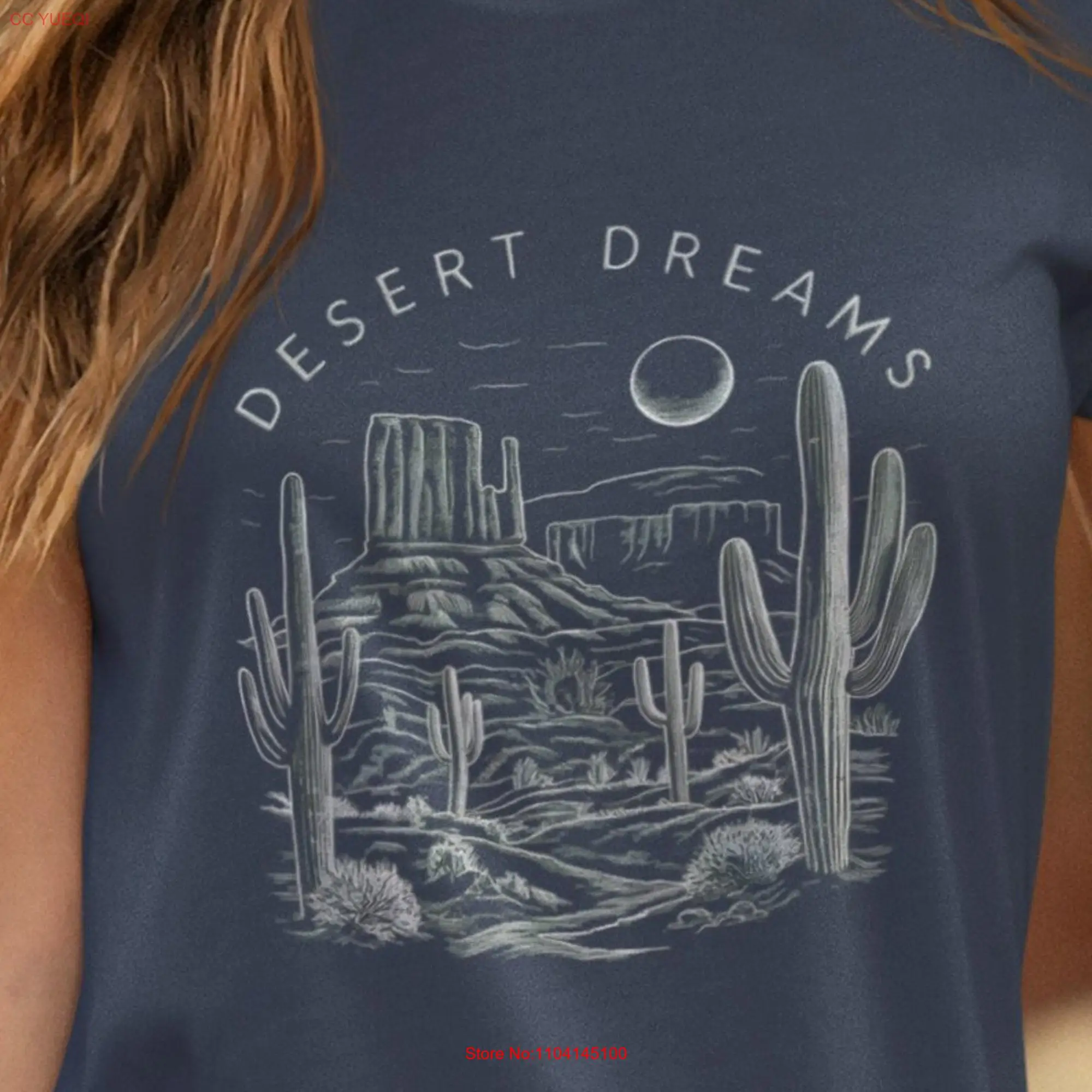 Desert Dreams Bella Canvas  T Shirt Vintage Cowboy Western Cactus Evening Moon Mountains Sage Rugged Terrain