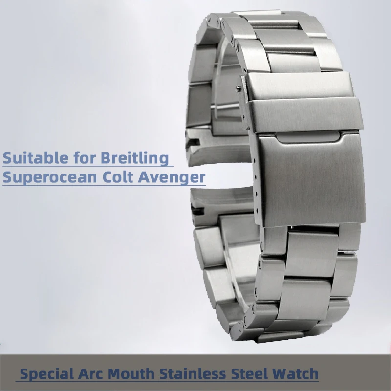 For Breitling metal strap Superocean Colt Avenger steel strap 22mm special arc mouth stainless steel high-quality watch chain 22