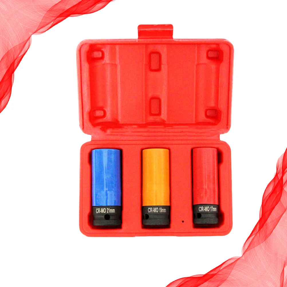 

3 шт., 17 мм, 19 мм, 21 мм, цветная втулка из сплава, тонкостенная головка для колесной гайки для ремонта автомобиля, удлинительный инструмент с длинным вылетом, металлическая гайка, крепеж