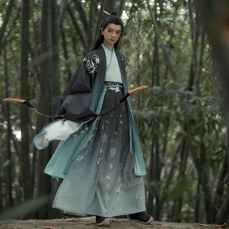 

The new Hanfu collar waist Wei Jin style ancient dress big sleeve shirt embroidered pair two-color Hanfu