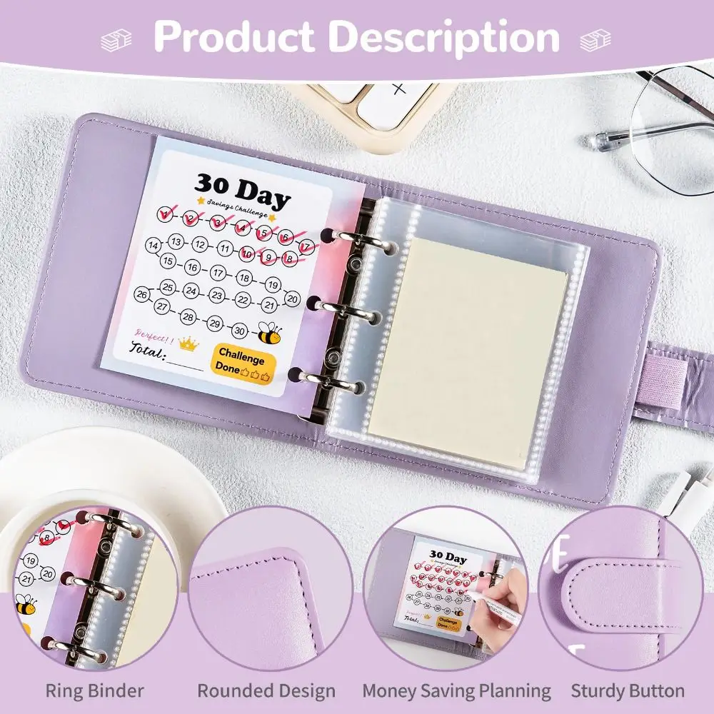 Geldsparendes Herausforderungsbuch aus PU-Leder, lose Blätter, wasserdicht, 30-Umschläge, Herausforderungsordner, Geld sparen, großes Fassungsvermögen