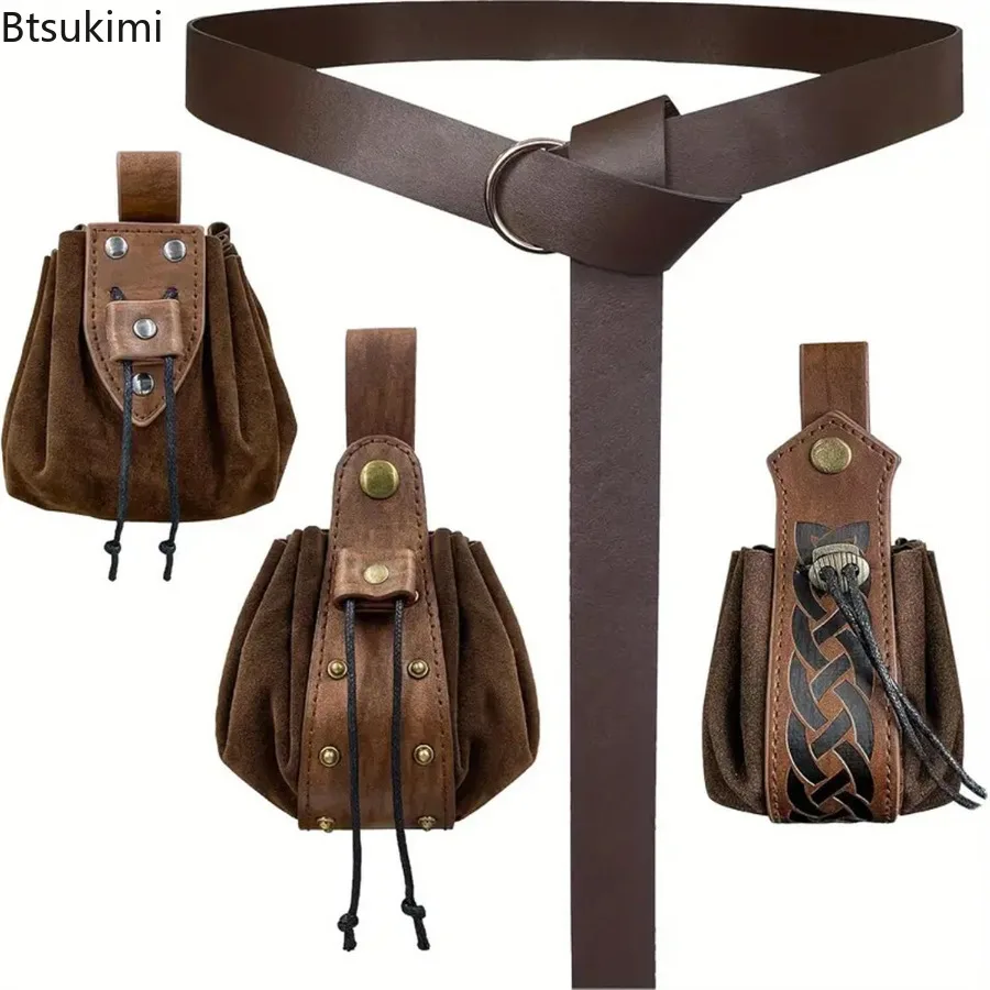 

Винтажная поясная сумка в стиле Ренессанс, средневековый кожаный ремень викингов, портативный мешочек для монет в стиле стимпанк, кошелек на шнурке для мужчин и женщин, реквизит для косплея