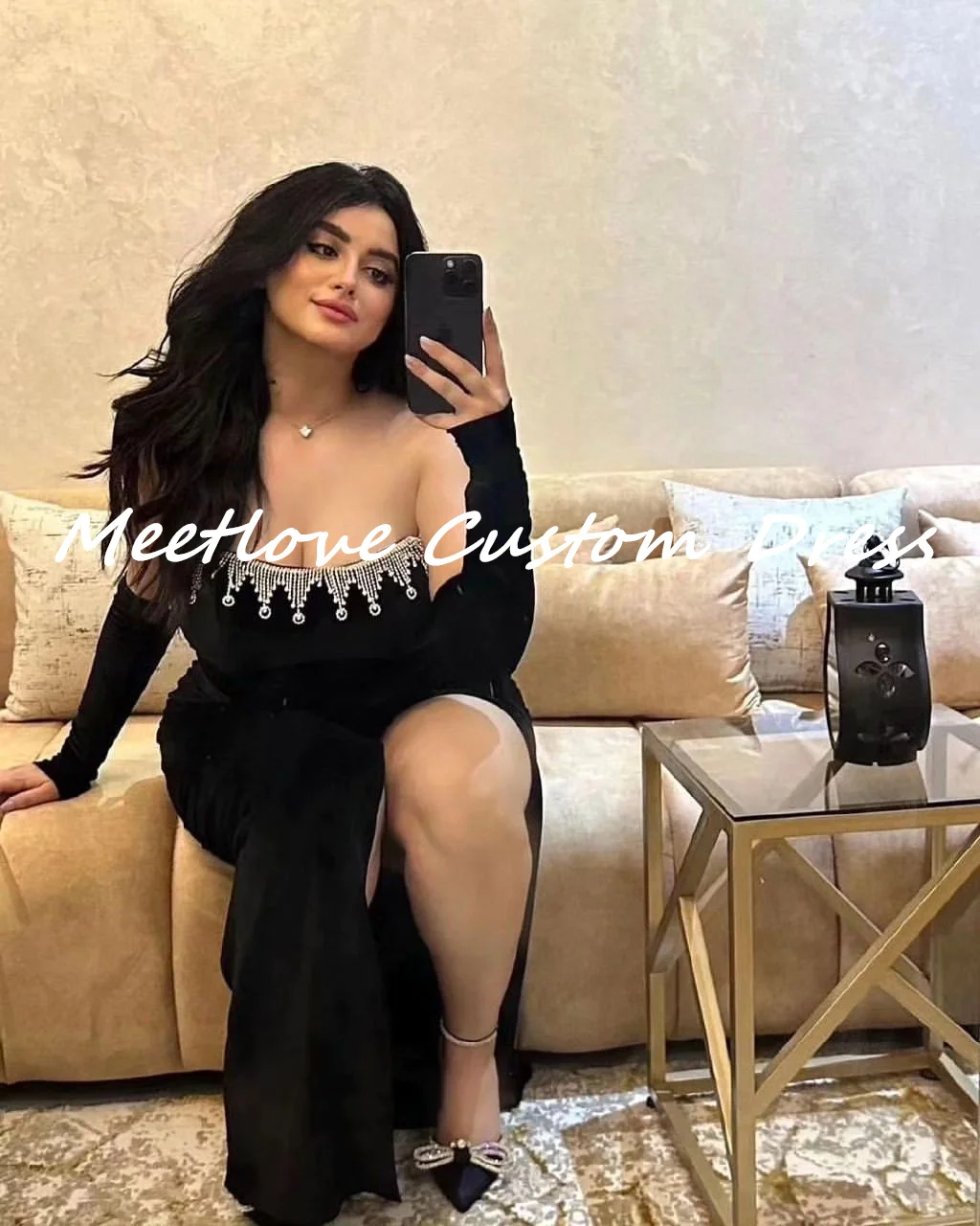 

Meetlove Dress Black Prom Dress Luxury Rhinestone Zipper up Strapless Elegant and pretty women's dresses Long dresses فستان حفلا