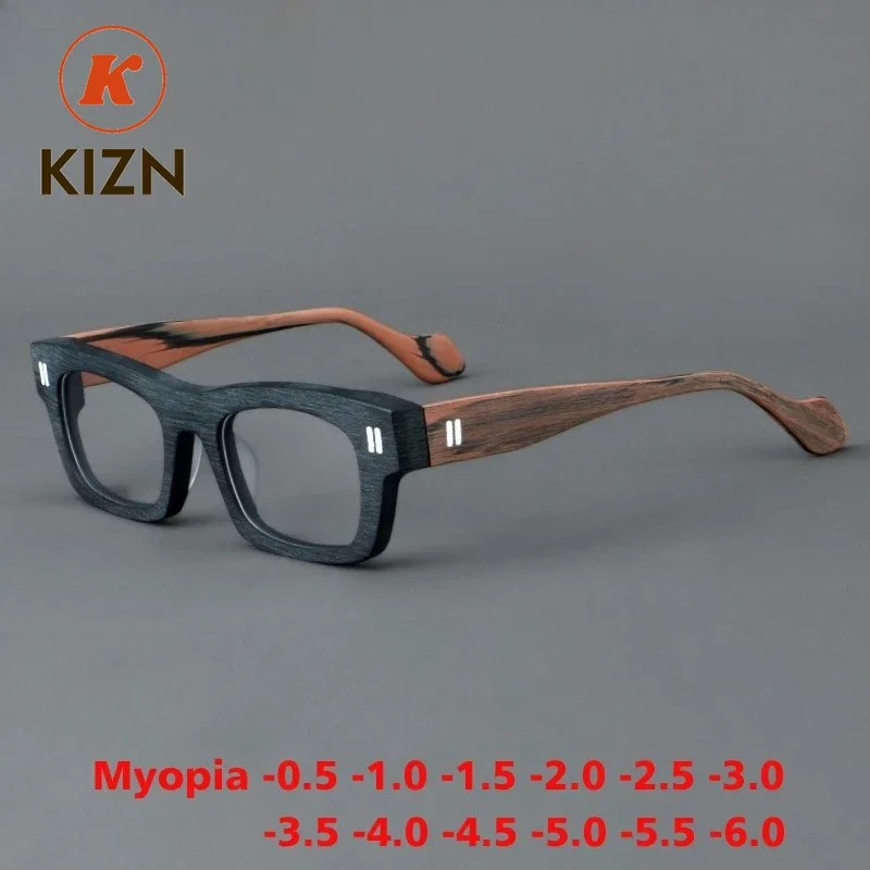 

KIZN Acetate Myopia Glasses Frame Men Square Prescription Optical Eyeglasses Custom Women Luxury Retro Eyewear -0.5 TO -6