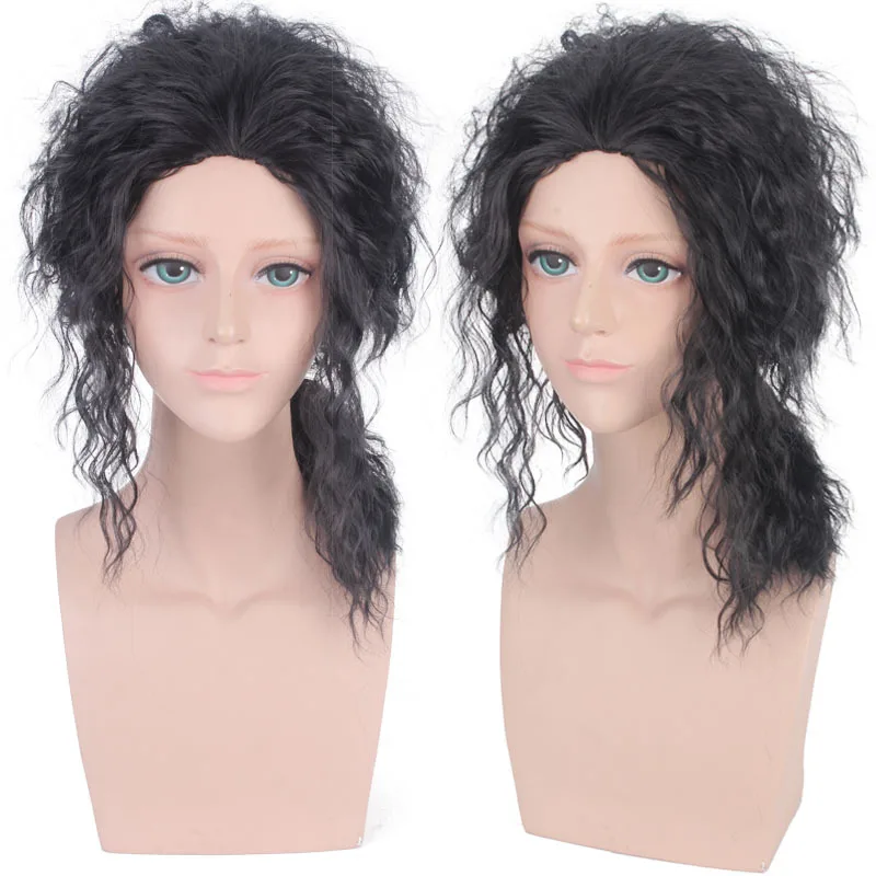 

80s Punk Synthetic Wig Black Wavy Cosplay Costume Men’s Rock Star Disco Party Hippie Style MJ-Inspired Hair