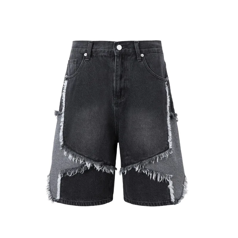 Men's and Women's Autumn Spring Cropped Pants Denim Five-Point Star Patchwork Straight Leg Simple Comfortable Soft Casual Design