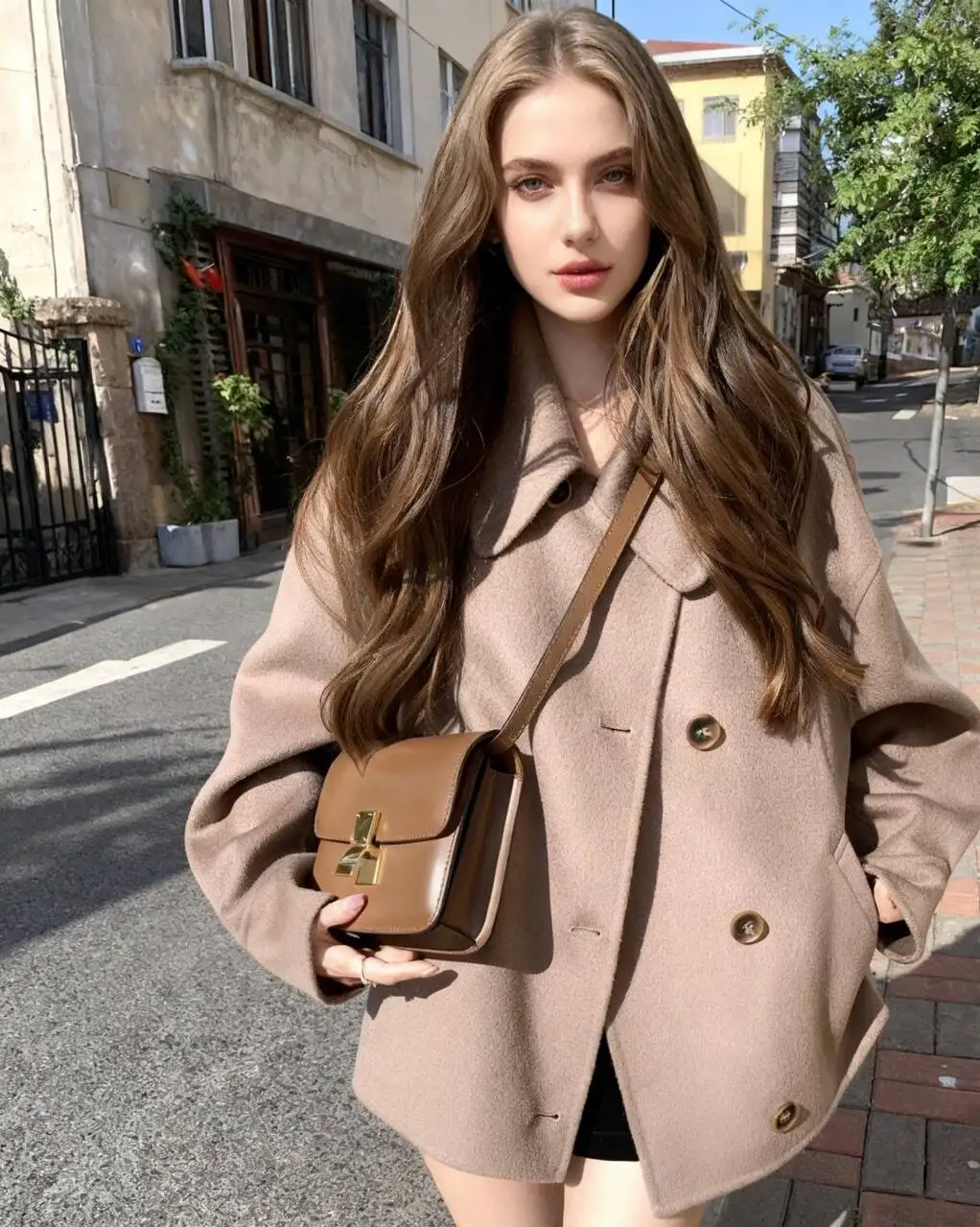 

Wool Blend Coats Womens Woolen Coat Brown Woman Winter Suede Fleece-Lined Stand-Up Collar Buttoned Balloon Sleeve Maxi Outings
