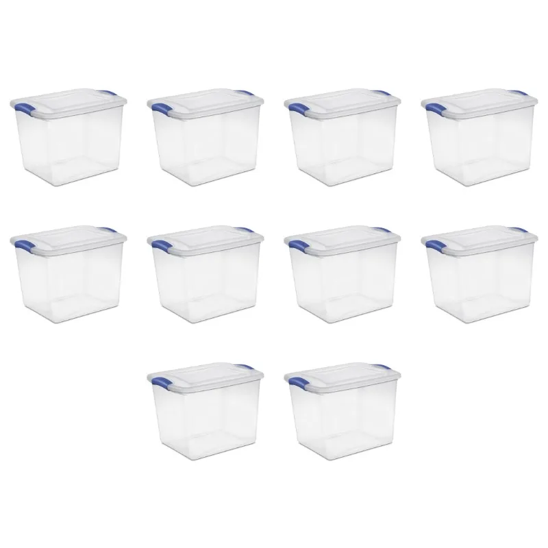 

Small Storage Bin, 27 Quart Clear Plastic Storage Container with Latch Lid, Blue, Pack of 10