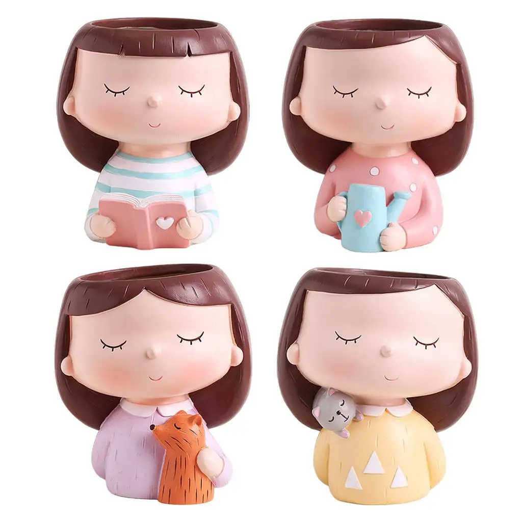 Mini Modern Flower Pots Cute Girl Patterns Flowerpot with Hole for Home Garden
