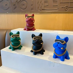 Bulldog Resin Ornaments Creative Trend Sunglasses Dog Car Decorations Home Desktop Decoration Gifts