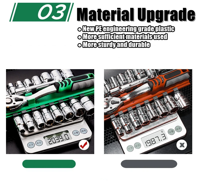 Steckschlüsselsatz 1/4'-3/8'-1/2', CR-V Metrische und Zoll-Steckschlüssel mit Schnellverschluss-Ratschenschlüssel, Profi-Modell 72 Zähne, Steckschlüssel – Detail 14