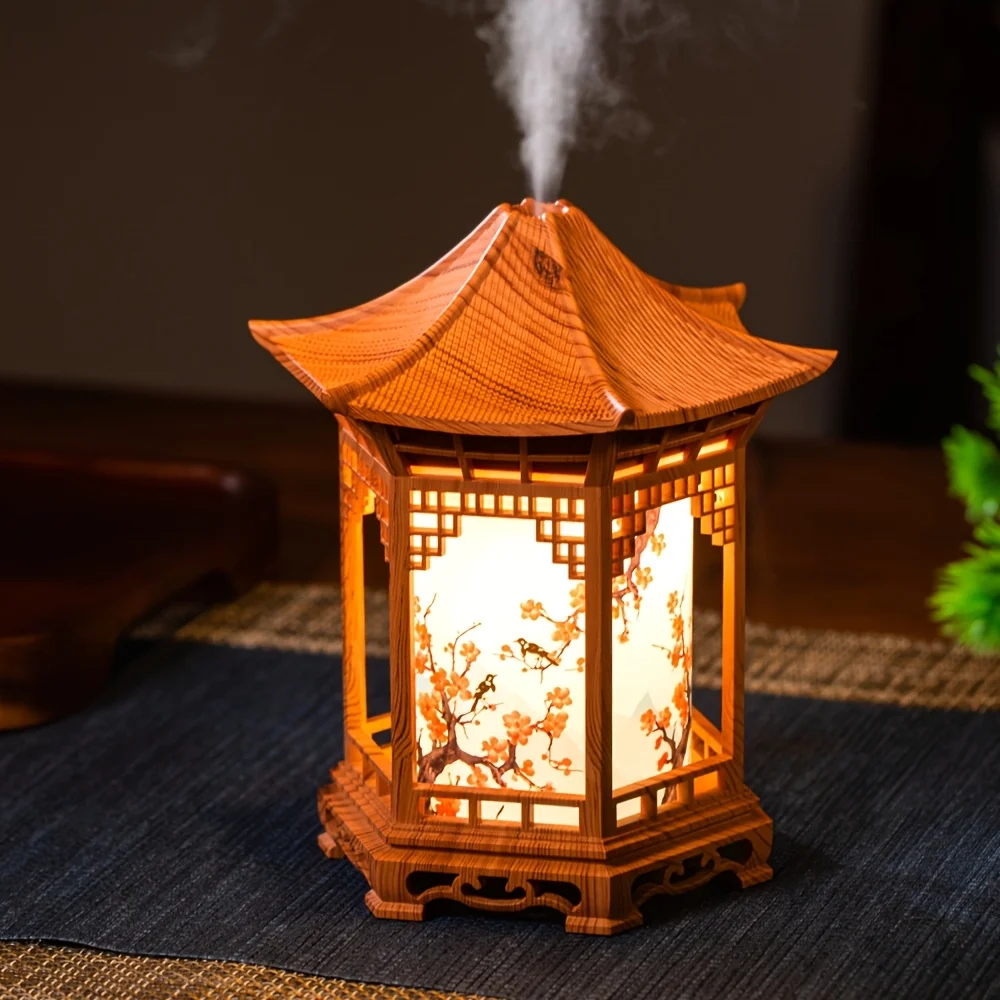 Pavilion Lantern Aroma Diffuser & Night Light Traditional Pagoda Humidifier & Essential Oil Diffuser for Yoga Meditation Spa