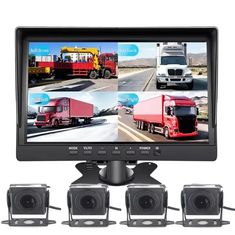 10.1 Inch Screen Car/RV/Bus/Truck Monitor System 4*720P HD Vehicle 4 Channel CCTV Camera Night Vision Reversing Parking Recorder