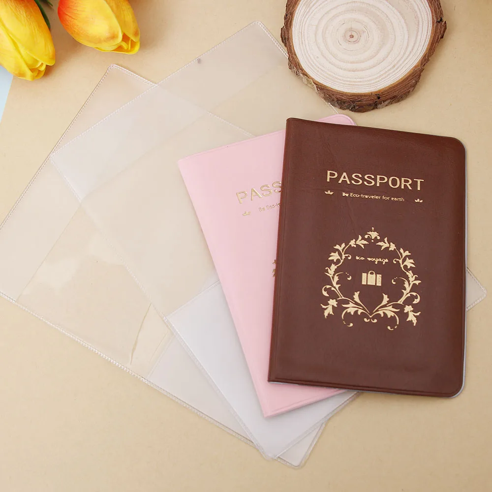 Brown PU Passport Holder PVC Ticket Passport Covers Travel Passport Protective Cover ID Credit Card Holder Travel Accessories