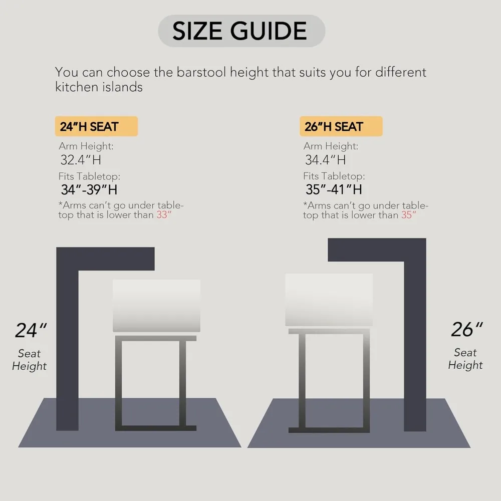 Elegant Linen-Covered Swivel Bar Stools, 26 High Kitchen Counter Stools with Metal Gold Frame