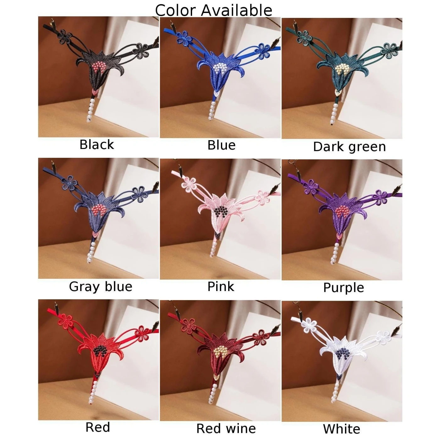 Adult Sex Products Alluring Women's Lace Pearl Thong G string Panties Lingerie Underwear with Crotchless Style