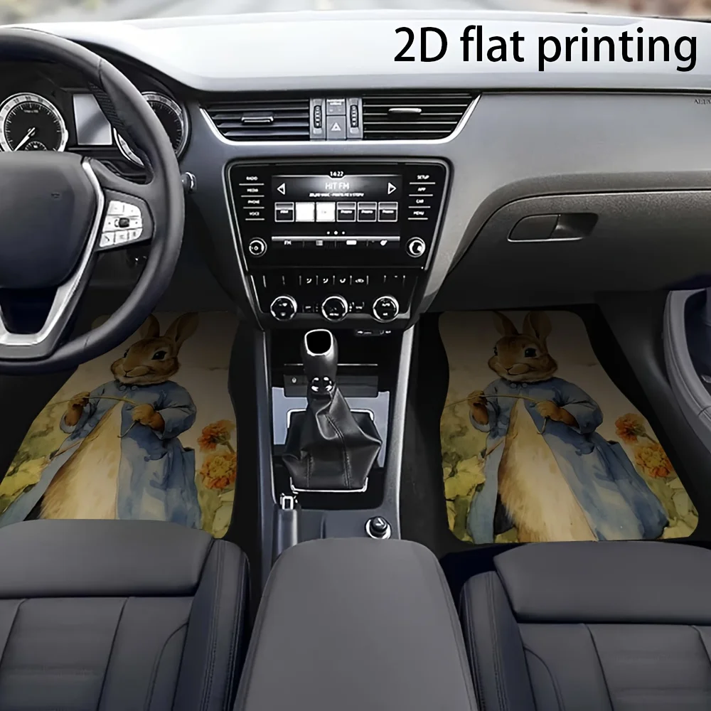 4pcs Car Floor Mats, Easter Peter Rabbit Illustration Pattern, Universal Car Mats, Material, Washable, Car Decorative Accessorie