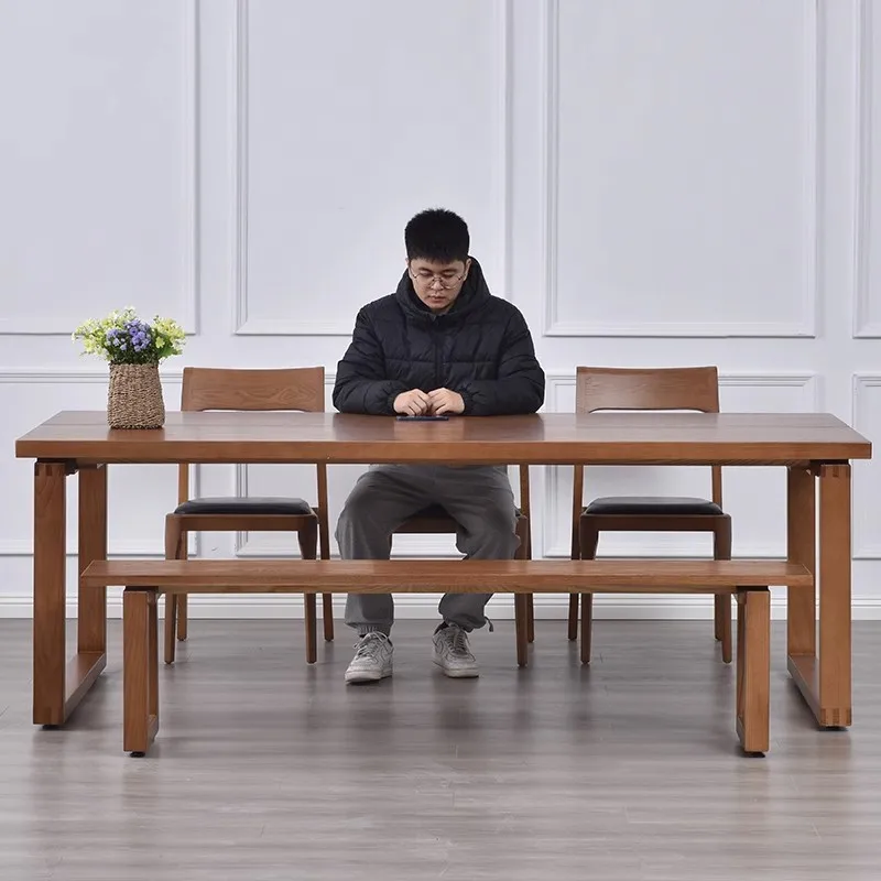 Solid wood dining table and chair combination household rectangular dining table log desk ash wood Mobian large board dining tab