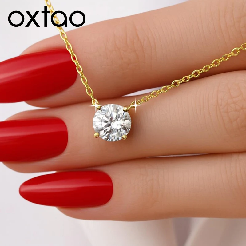 

OXTAO 0.5-5 карат Бриллиантовое сертифицированное муассанитовое ожерелье для женщин D VVS1, кулон-солитер, роскошное женское ожерелье-цепочка, ювелирное украшение