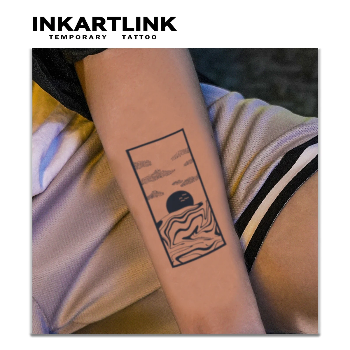 INKARTLINK Minimalist Landscape Tattoo Stickers 1-2 Weeks Long Lasting Abstract Cloud Wave Sun Wheel Totem
