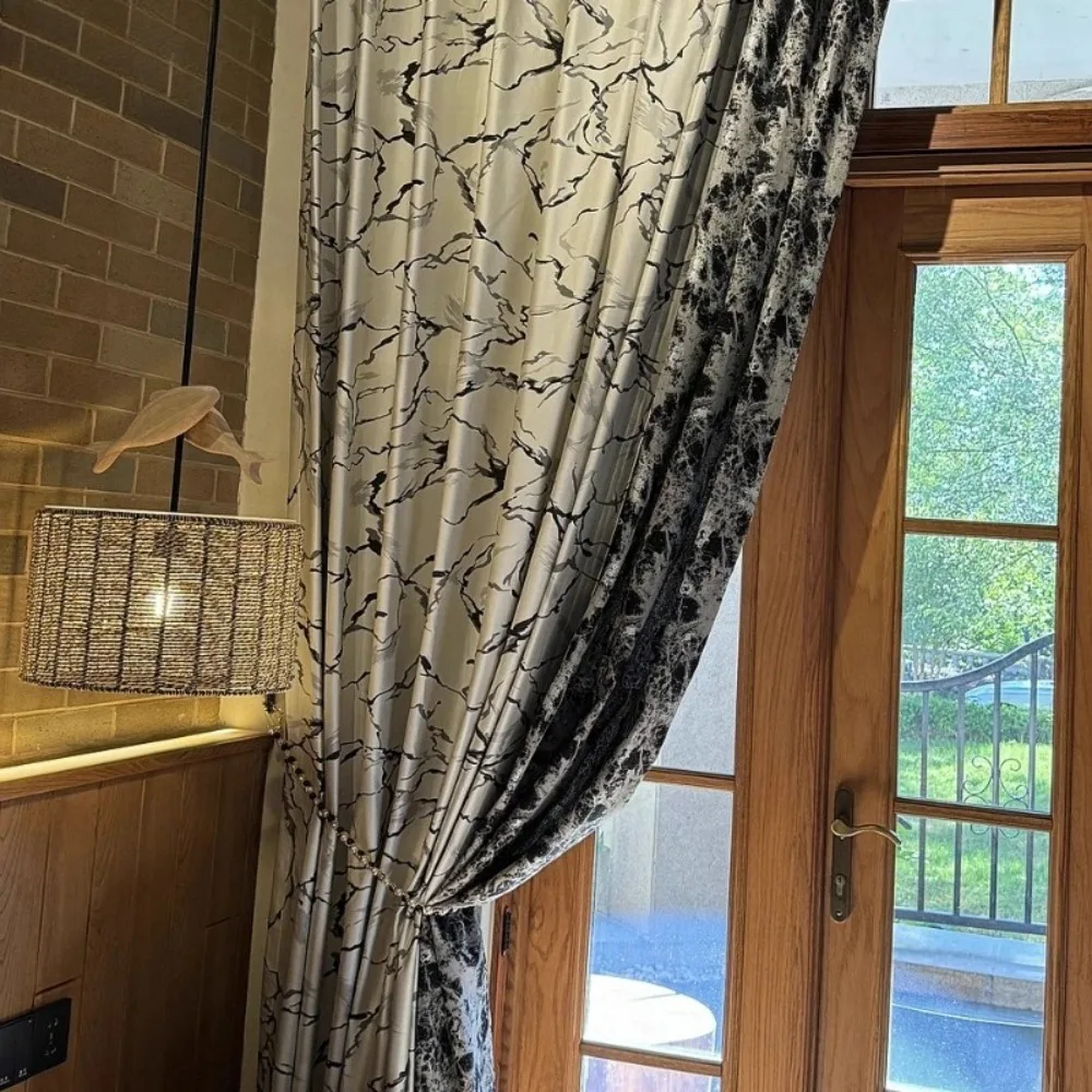 New Chinese-style Woven Texture Custom Curtains for Living Room Bedroom Floor-to-ceiling Luxury Windows Screen Custom Size