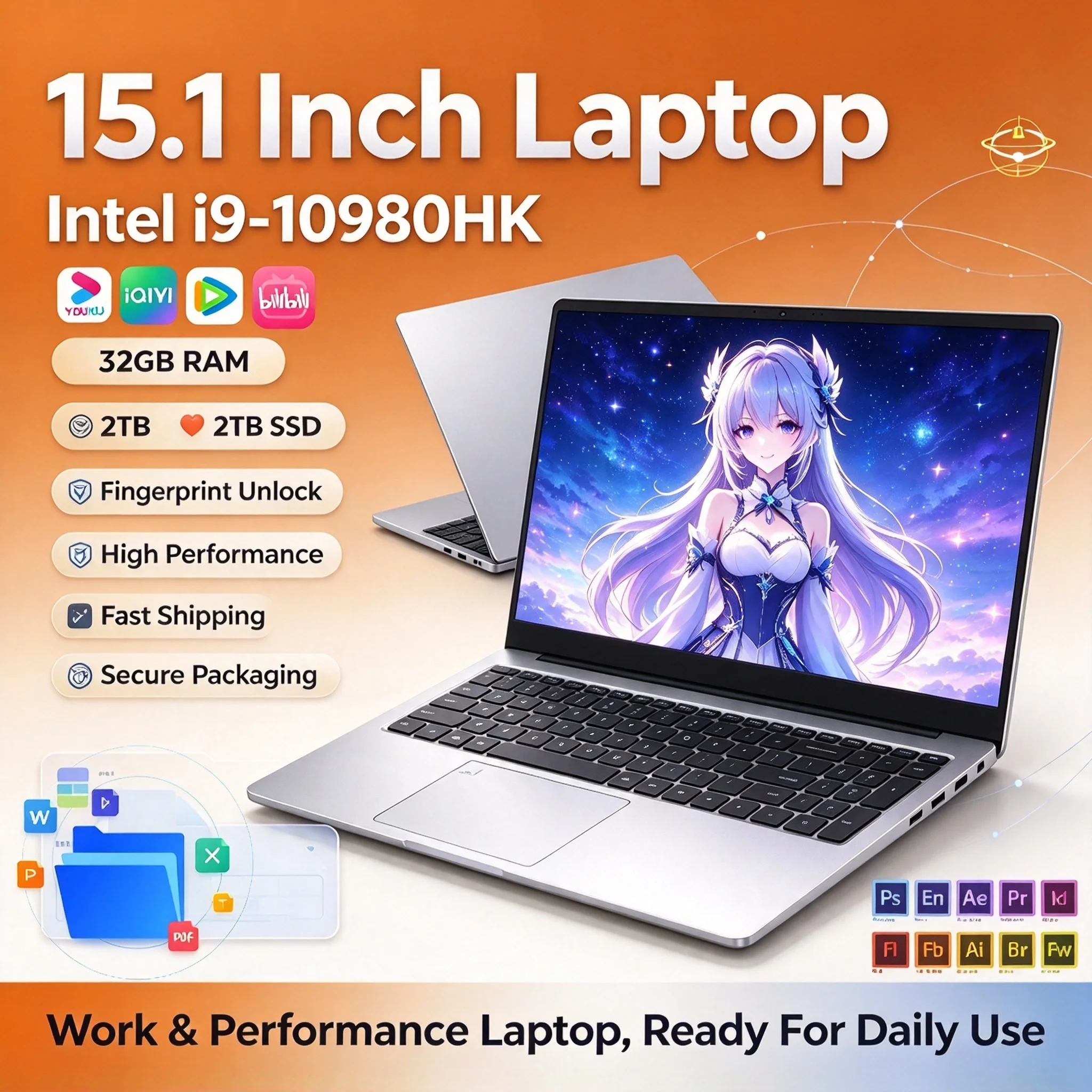15.6-Inch 4K Display Laptop, Intel Core i9-10980HK, 32GB RAM, 2TB SSD, WiFi 6, Creator Gaming Work. Pro Max Ultra Notebook PC