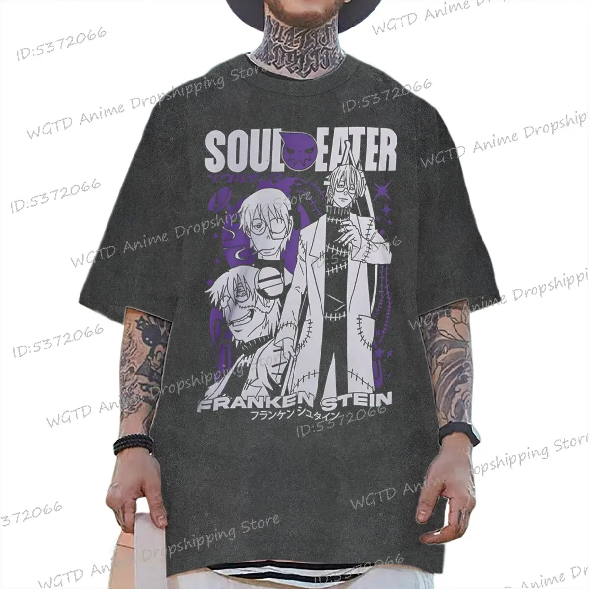 Men Washed Anime Soul Eater T-shirt Japanese Manga Soul Eater Franken Stein T Shirt Harajuku Cotton Short Sleeve Women Tshirt