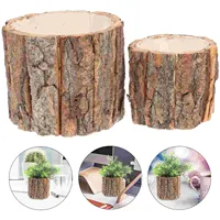 Wooden Flower Pot Natural Wood Bark Flower Bucket Barrel Planters Rustic Shabby Vase Farmhouse Planter Pot Zen garden kit Groot