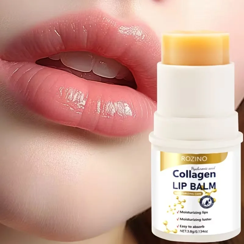 3.8g Collagen Hyaluronic Acid Plumping Lip Balm, strong moisturizing, smooth lips, soft lip skin, eliminates fine lines on lips, lip care, unisex, suitable as a gift for family and friends in autumn and winter