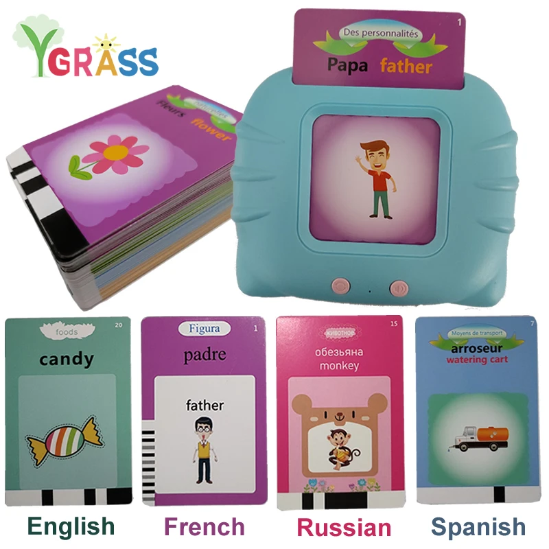 Jouets éducatifs d'apprentissage des langues et de l'alphabétisation, cartes flash parlantes, jeux pour enfants, livre audio, cadeau, alphabet russe, espagnol, français