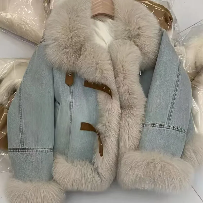 Women's Cotton Jacket Coat Faux Fur Top Fashionable Autumn French Brown Plush Oversized Loose And Thick Polo Neck Coat Top New