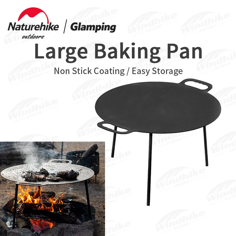 Naturehike Outdoor 1.3KG Large Baking Pan Camping Barbecue Picnic Cast Iron Cookware Frying Baking Uniform Heating Barbecue Tool