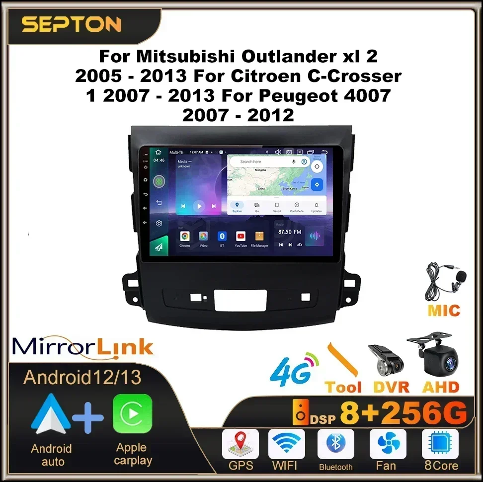 

SPTON Car Radio for Outlander Mitsubishi Xl 2 2005-2013 for Citroen C-Crosser 1 2007-2013 GPS Android for Peugeot 4007 2007-2012