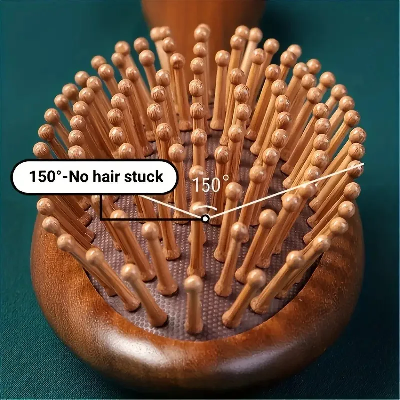 Hand-Carved Sandalwood Air Cushion Comb with Bamboo Bristles Cat-Shaped Wooden Hair Styling Comb Oval Scalp Massage Brush Comb