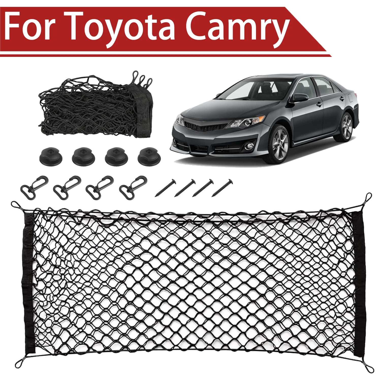 

For Toyota Camry 1982-2025 Cargo Net Trunk Organizer, Elastic Mesh Storage Net Car Accessories Storage Belt Hook