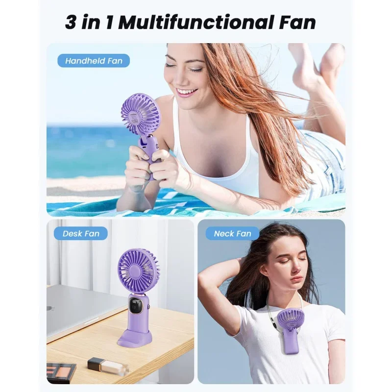 QW10PCS 4000MAh Battery Operated 3 In 1 Multifunction Personal Travel Fan With Digital Display,90° Foldable Desk