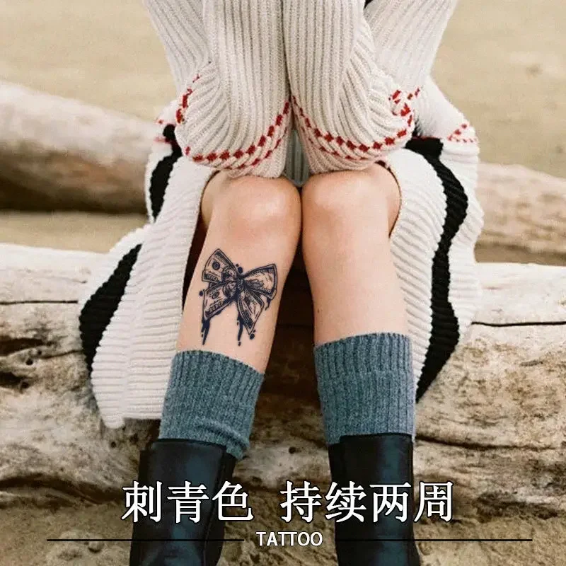 Tatuaje falso duradero de Dollar Bowknot para mujer y hombre, tatuaje temporal a base de hierbas, Tatuajes falsos de arte Punk, Tatuajes impermeables