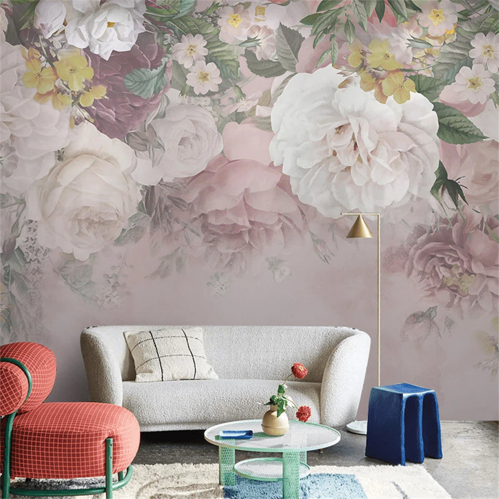 

Индивидуальные 3D-фотообои с романтическими пасторальными розами для гостиной, спальни, кабинета, настенные фотообои, декор для дома, картина маслом