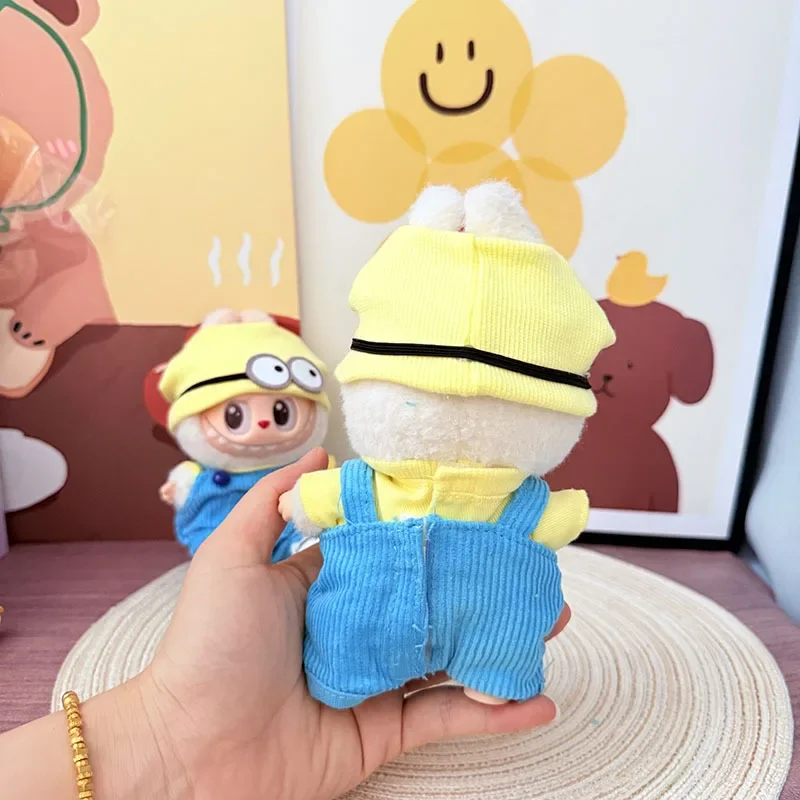 Ubranka Labubu Minionek Ogrodniczki Garnitur Śliczny Klej Lalka 15-17cm Dzianinowa Czapka Płócienne Buty DIY Akcesoria do Ubrań Prezent