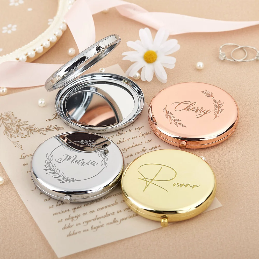 Personalized 7CM Pocket Makeup Mirror Engraved Round Metal Compact Mirrors Hen Night Party Bridesmaid Gift Rose Gold/Gold Mirror