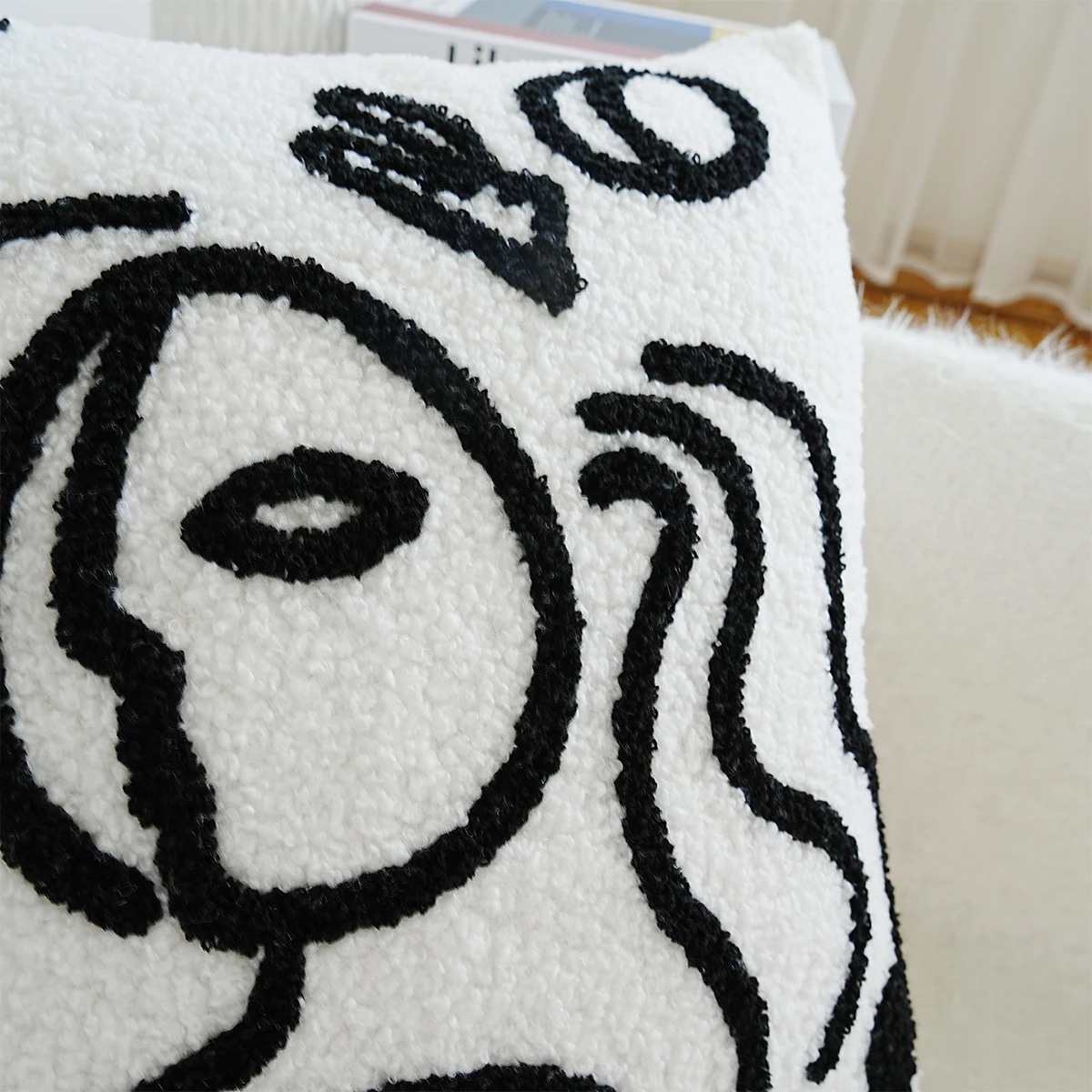 1pc, Teddy velvet abstract face embroidery cushion pillow case, home decoration, without pillow core