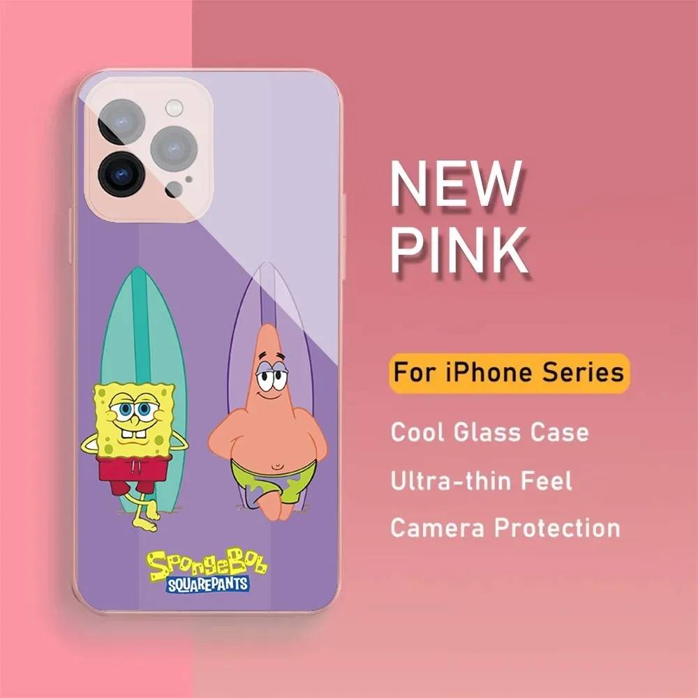 S-Sponge-Bob Phone Case For IPhone 15 14 13 12 Mini 11 Pro Max X XS XR 6 7 8 SE Plus Glass Hard Cover