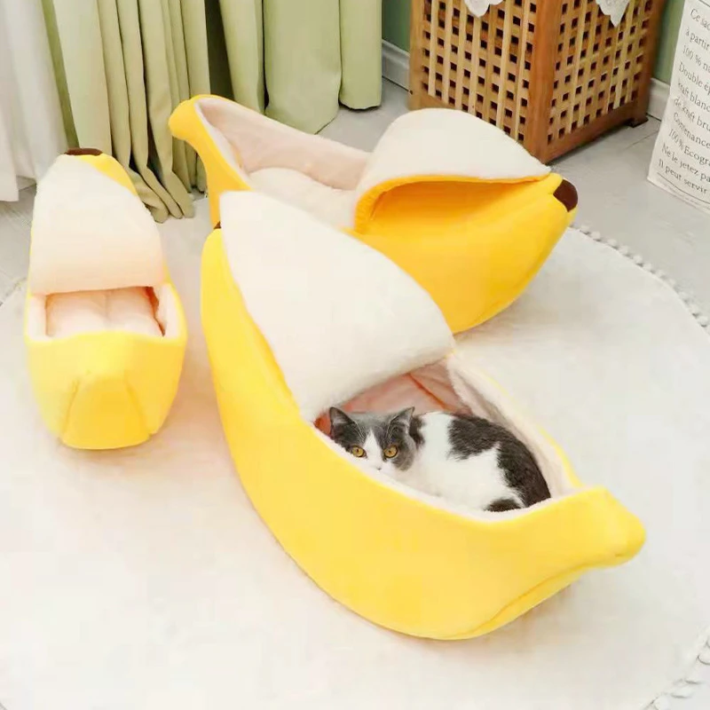 Banana Shape Cat Bed House Funny Cute Cozy Cat Mat Beds Warm Durable Portable Pet Basket Kennel Cat Supplies Dog Bed